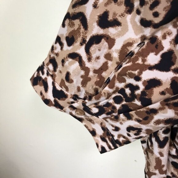 Merona NEW Leopard Animal Print Dress Pockets Tie Waist Shirt Tunic Preppy Tan L - Picture 4 of 9